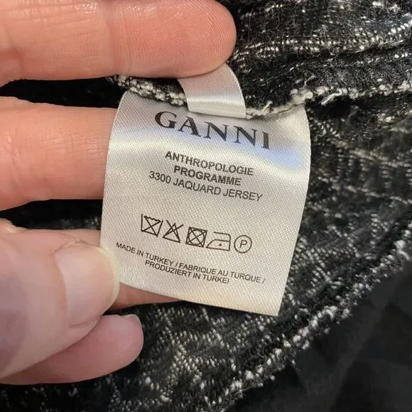 Ganni Anthropologie Jacquard Jersey Knife Pleated Dress Black White Size Medium - Picture 9 of 14